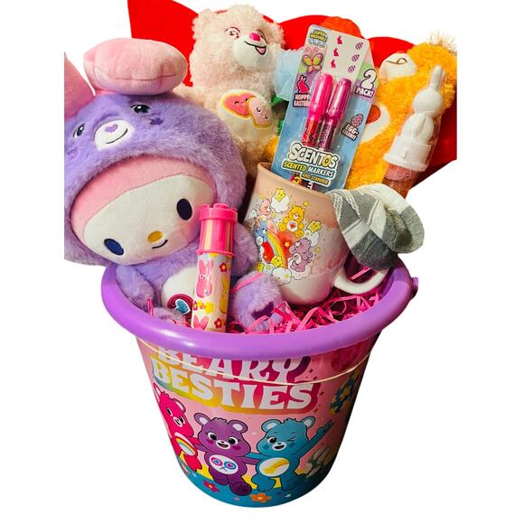 CareBear My Melody Share Bear bundle adorable 50 70 throw Carebear Easter basket - Picture 1 of 9